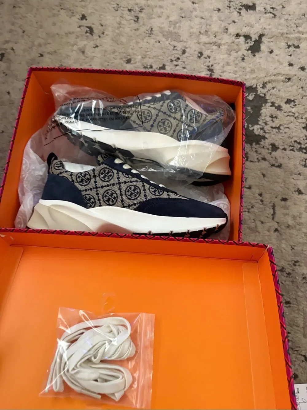 Tory Burch T Monogram Good Luck Trainer Sneakers Navy Size 9